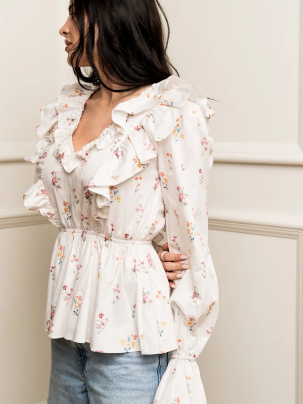 Rachel Parcell Spring Floral Ruffle Top Size M Long‎ Sleeve Romantic Blouse